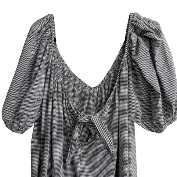 Mara Hoffman Swim Gingham Puff Sleeve Tie Back Mini Dress L Cotton Black White - Picture 8 of 12